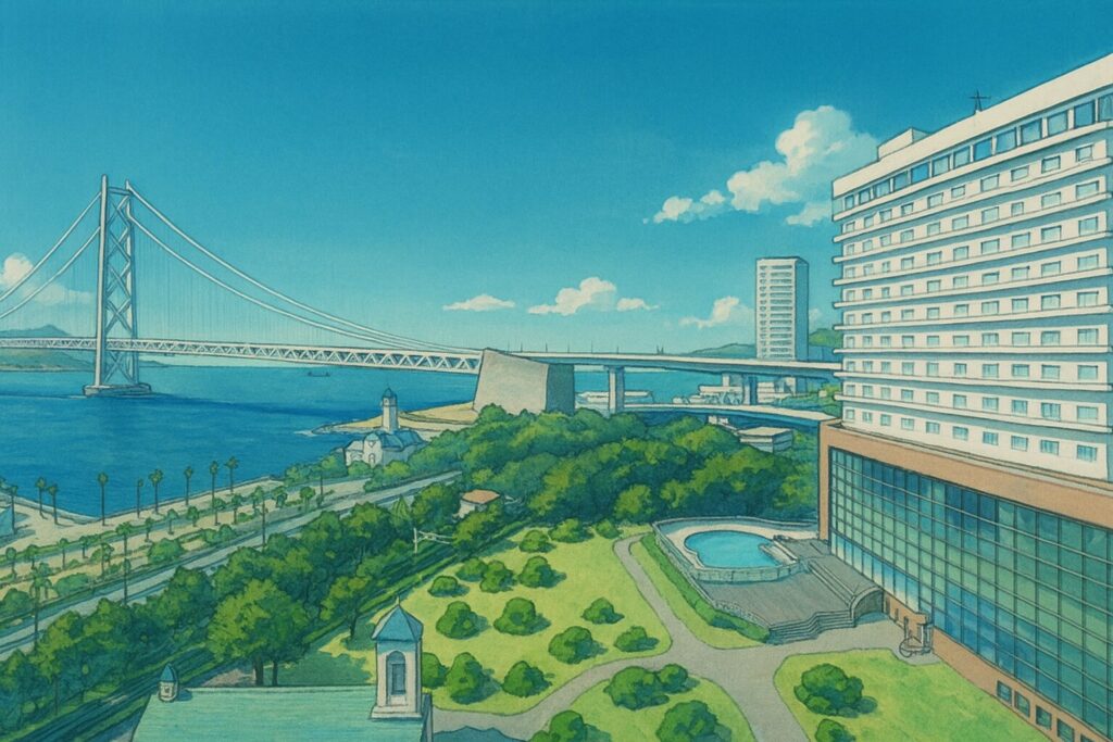 目の前に明石海峡大橋と瀬戸内海が広がる絶景