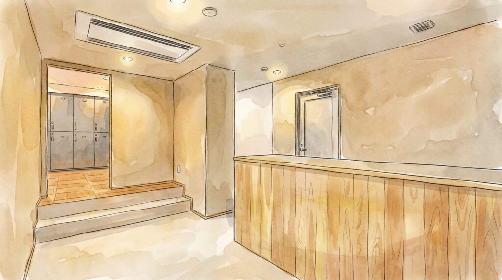 おかえりサウナ板橋の受付のイラスト